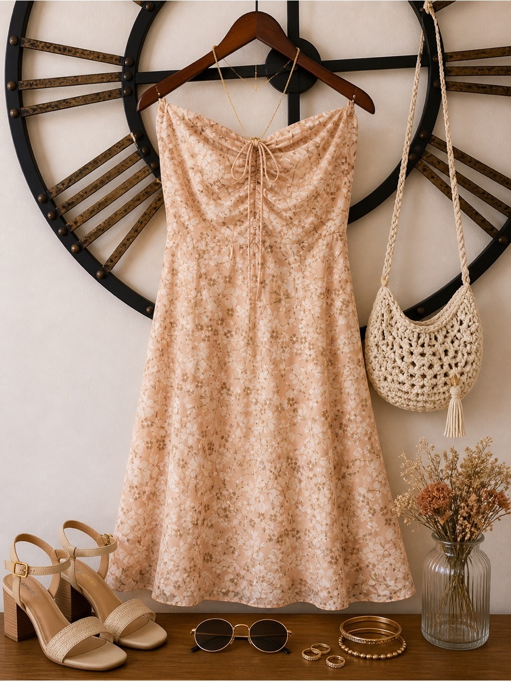 J. Crew Pale Peach Strapless Midi Dress